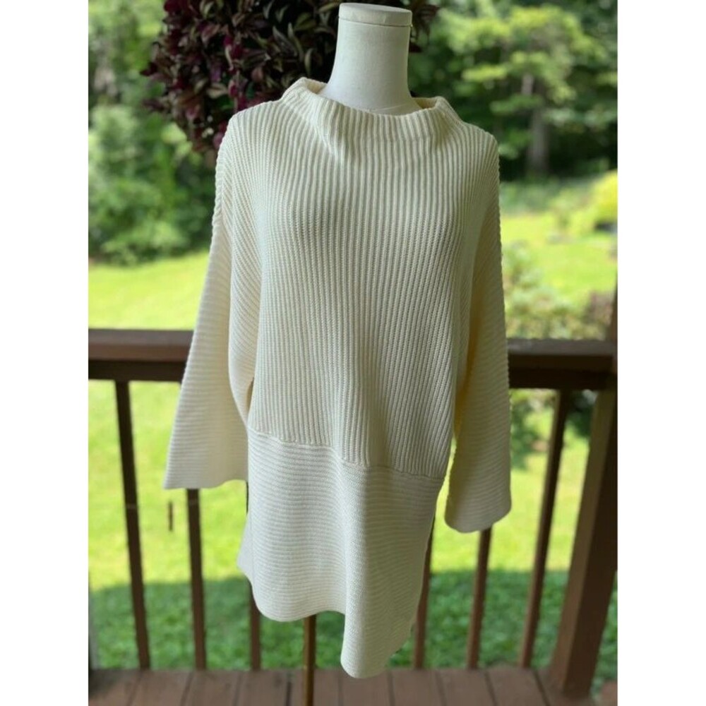 Vince Camuto Ribbed Knit Sweater Ivory Bell Sleeve Tunic XL